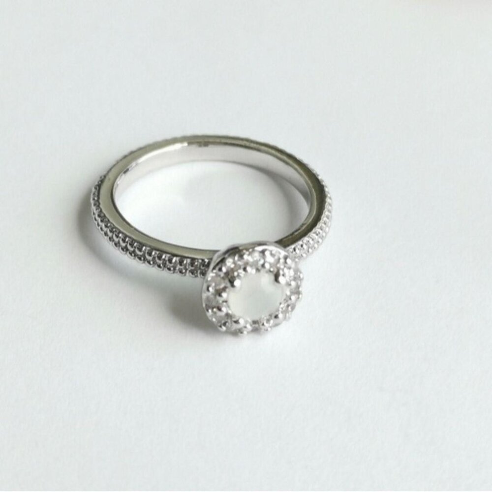 Moonstone CZ 14k White Gold Vermeil Ring Filigree